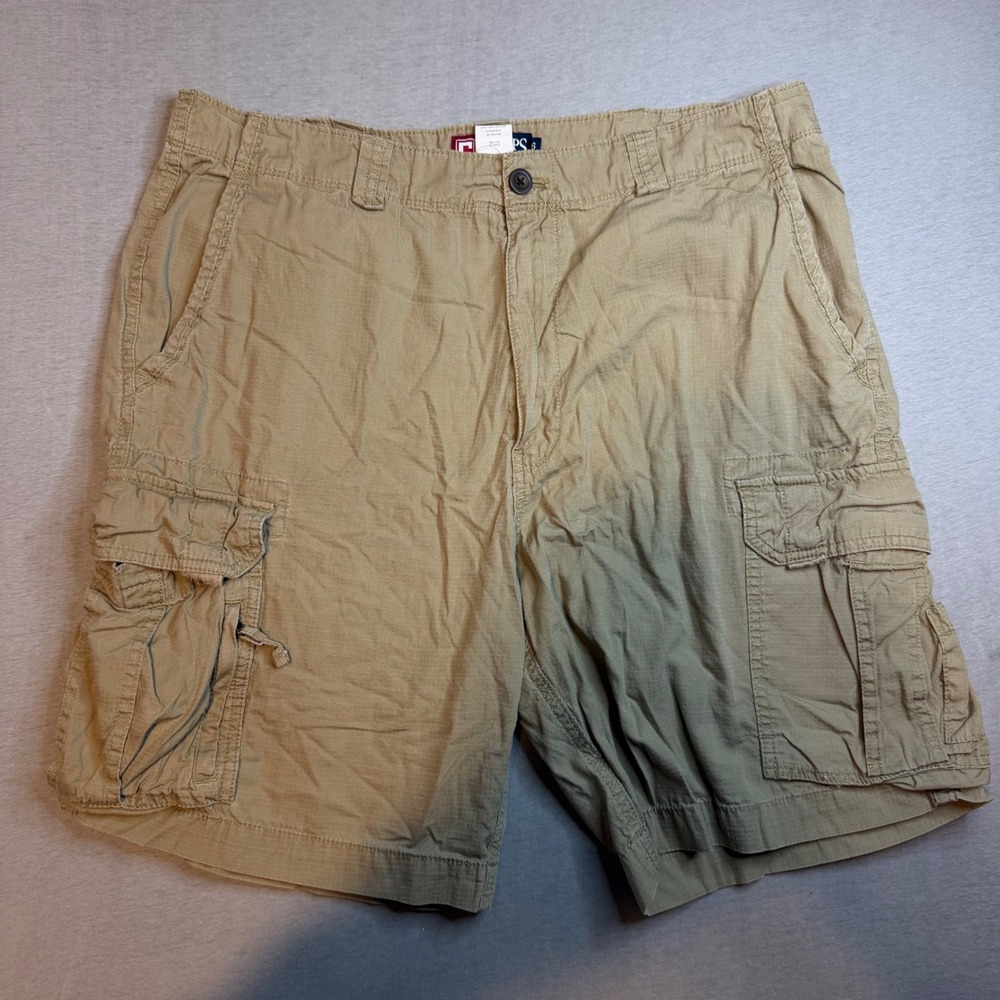 Chaps Mens Tan Khaki Ripstop Cargo Shorts Size 36 Cotton Utility Outdoor Pockets